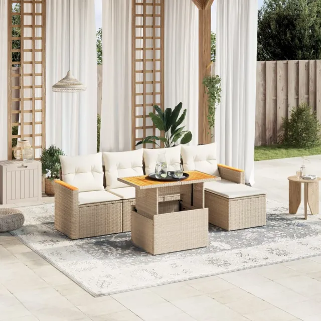 vidaXL 6-delige Loungeset met kussens poly rattan beige, foto 2