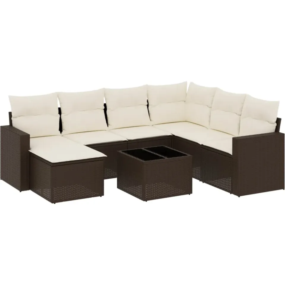vidaXL 8-delige Loungeset met kussens poly rattan bruin