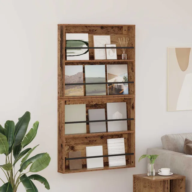 vidaXL Tijdschrift Rek 2 st Oudhout 80 x 12 x 70 cm Bewerkt hout bruin, foto 2