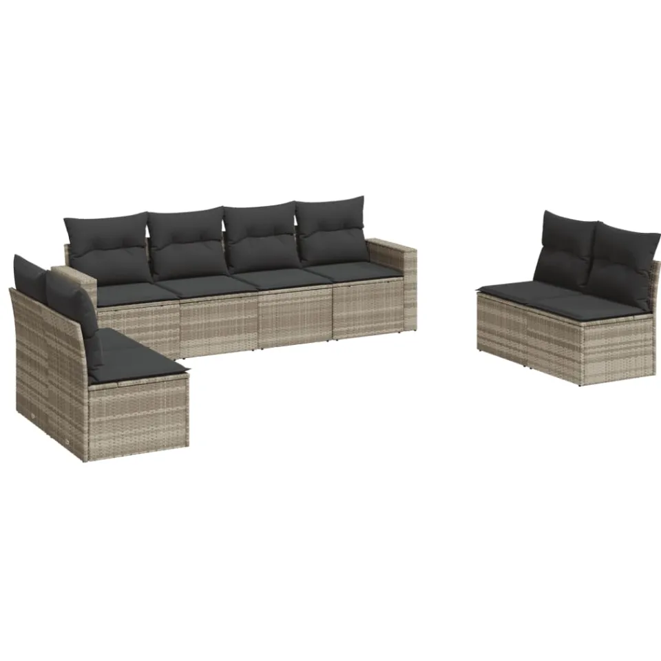 vidaXL 8-delige Loungeset met kussens poly rattan lichtgrijs grijs, foto 3