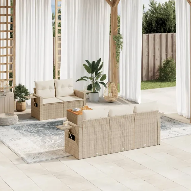 vidaXL 6-delige Loungeset met kussens poly rattan beige, foto 2