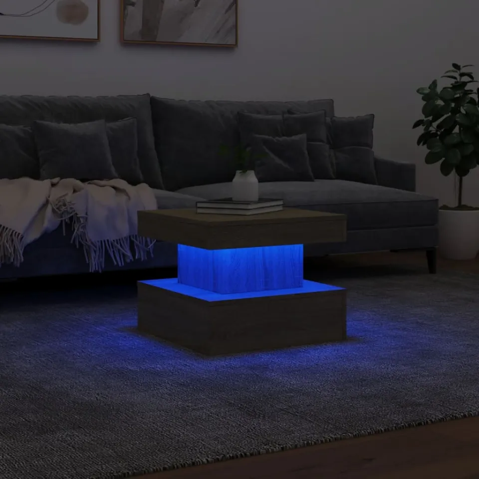 vidaXL Salontafel met LED-verlichting 50x50x40 cm sonoma eiken, foto 4