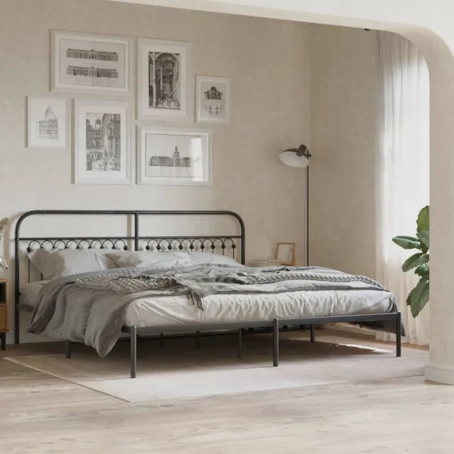 vidaXL Bedframe met hoofdbord metaal zwart 193x203 cm