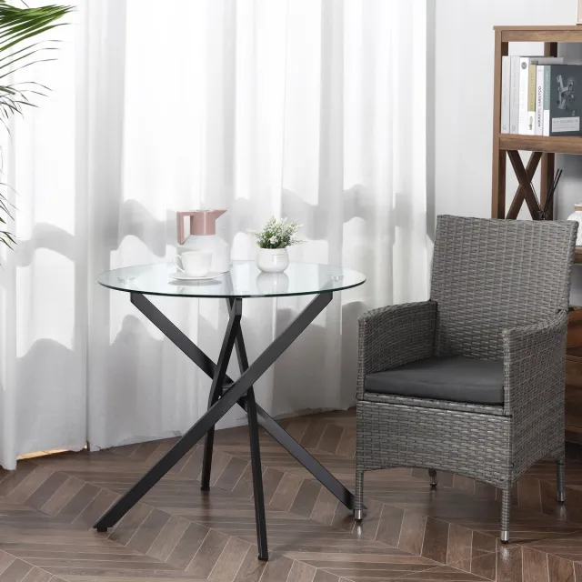 REDOM Ronde Tafel - Gehard Glas En Stalen Onderstel - Modern - Zwart - 80 X 80 X 75 Cm Wit