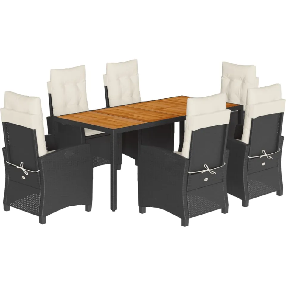 vidaXL 7-delige Tuinset met kussens poly rattan zwart, foto 4
