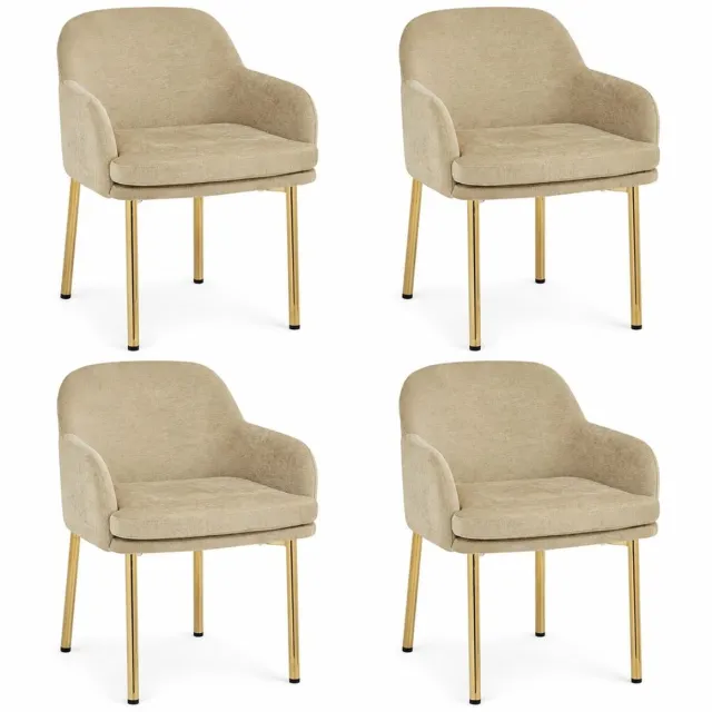 KOMHTOM 4 stuks moderne eetkamerstoelen, gestoffeerde stoelen met armleuningen, in hoogte verstelbaar, belastbaar tot 125 kg, voor eetkamer, keuken (bruin) Bruin, goudkleurig