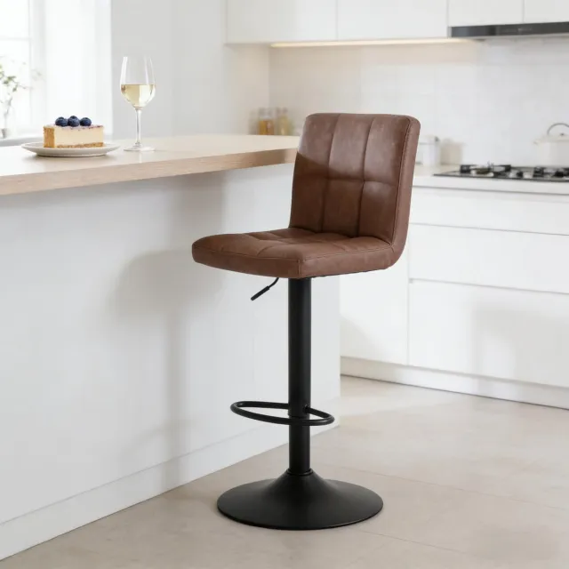REDOM Barkruk - Draaibaar en In Hoogte Verstelbaar - Modern - Keuken of Bar - Metaal en Kunstleer - Donkerbruin - 44 x 38 cm