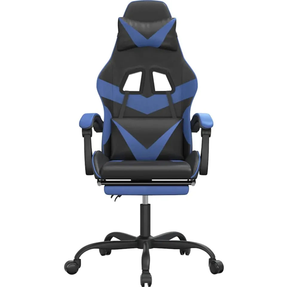 vidaXL Gamestoel draaibaar met voetensteun kunstleer zwart en blauw
