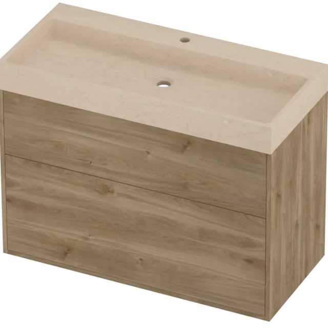 Proline Evoli Badmeubelset Hardsteen Loft 1 Kraangat Voor Grepen 100x46x75 cm Sand Stone Cider Oak Eiken