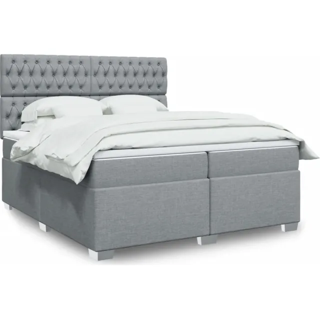 vidaXL Boxspring met matras stof lichtgrijs 200x200 cm grijs