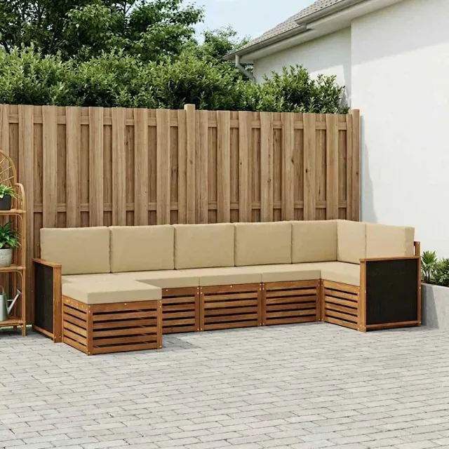 vidaXL Buiten bankenset 7 st 6-zits Natuurlijk en Beige