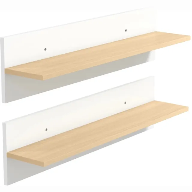 ZYLARO Wandplankenset van 2 zwevende planken - Voor presentatie - Keuken, woonkamer - Wit + natuurlijk hout