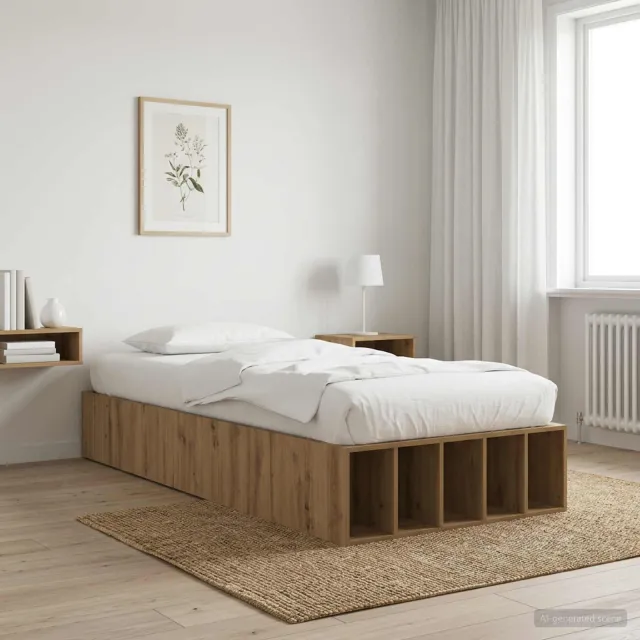 vidaXL Bedframe met opslag Artisanaal eiken 80 x 200 cm Bewerkt hout Bruin
