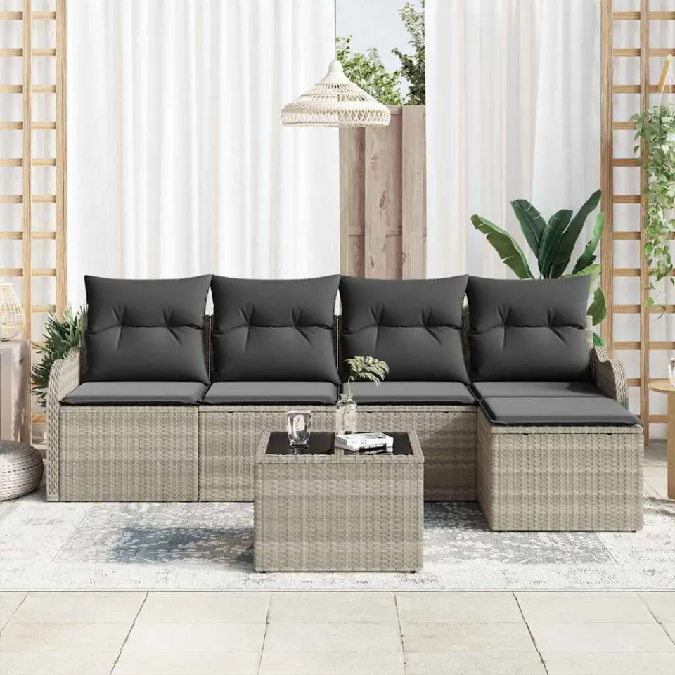 vidaXL Tuin Sofa Set 6 st Lichtgrijs poly rattan, foto 3