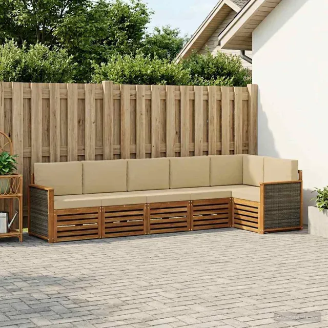 vidaXL Buiten bankenset 6 st 6-zits Natuurlijk en Beige