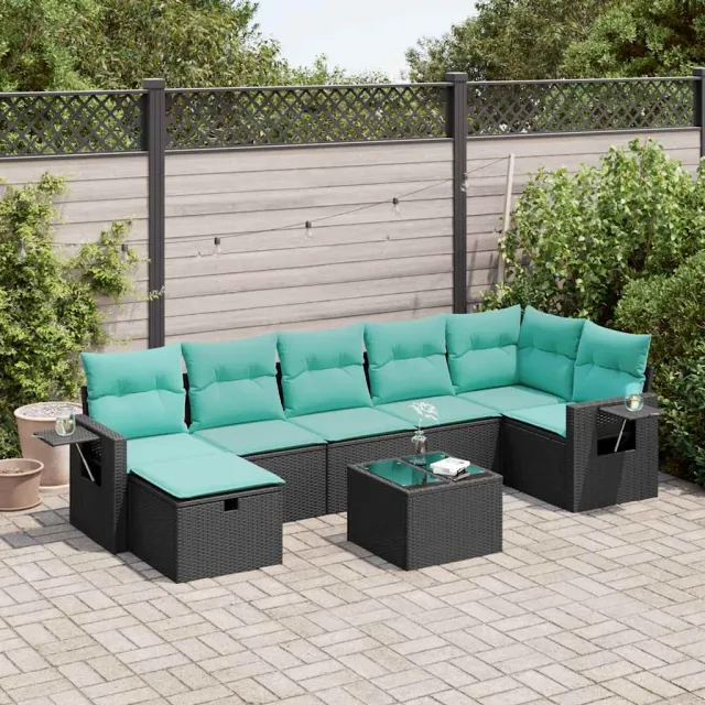 vidaXL 8-delige Loungeset met kussens poly rattan zwart, foto 2