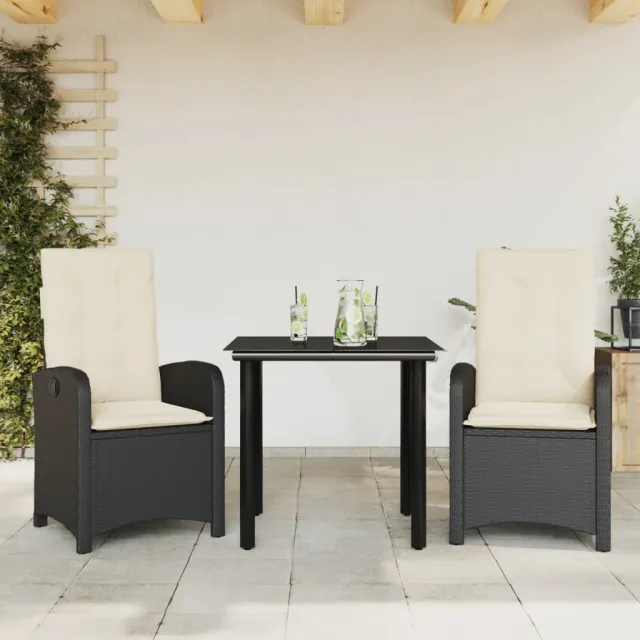 vidaXL 3-delige Tuinset met kussens poly rattan zwart, foto 2