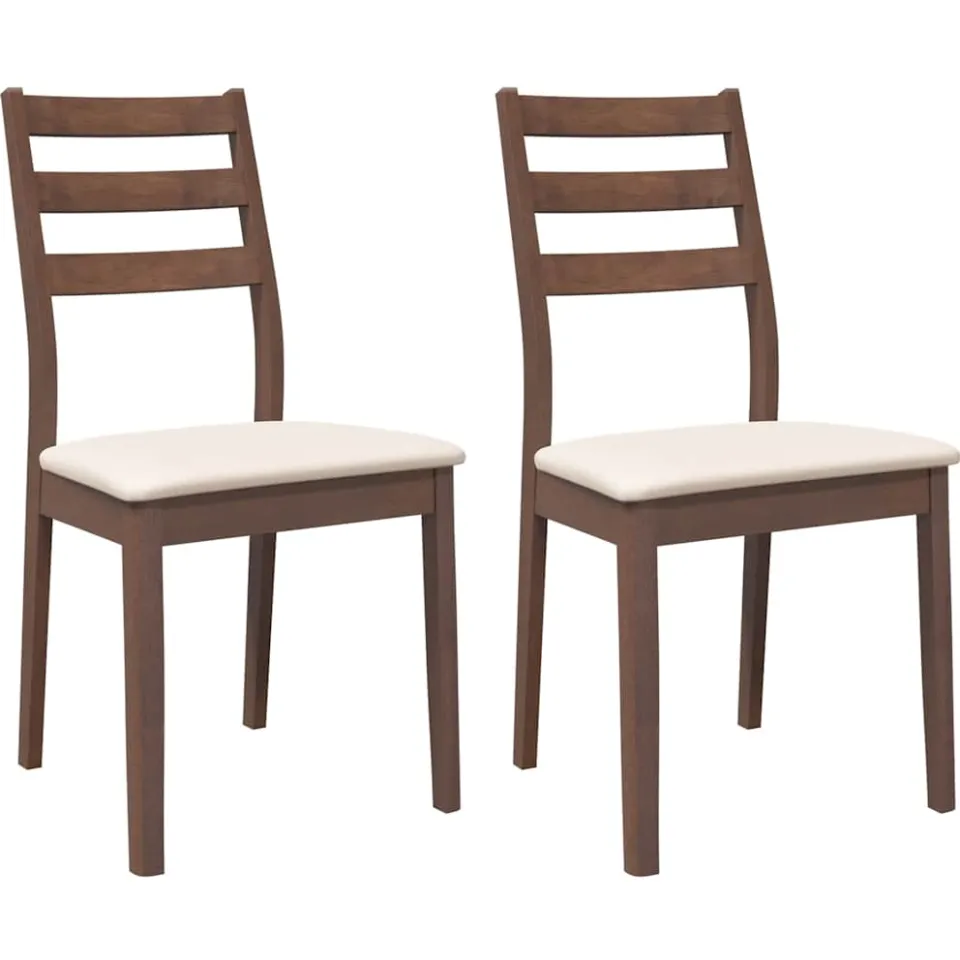 vidaXL Eetkamerstoelen met kussens 2 st massief hout rubber bruin