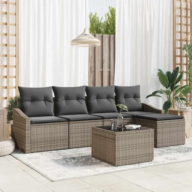 vidaXL Bankstel 6 st Grijs poly rattan, foto 2