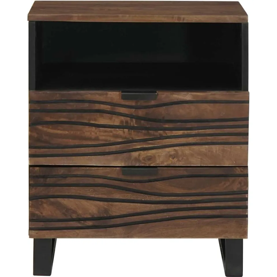 vidaXL Nachtkastje Walnotenhout 50 x 33 x 62 cm Bewerkt hout bruin, foto 3