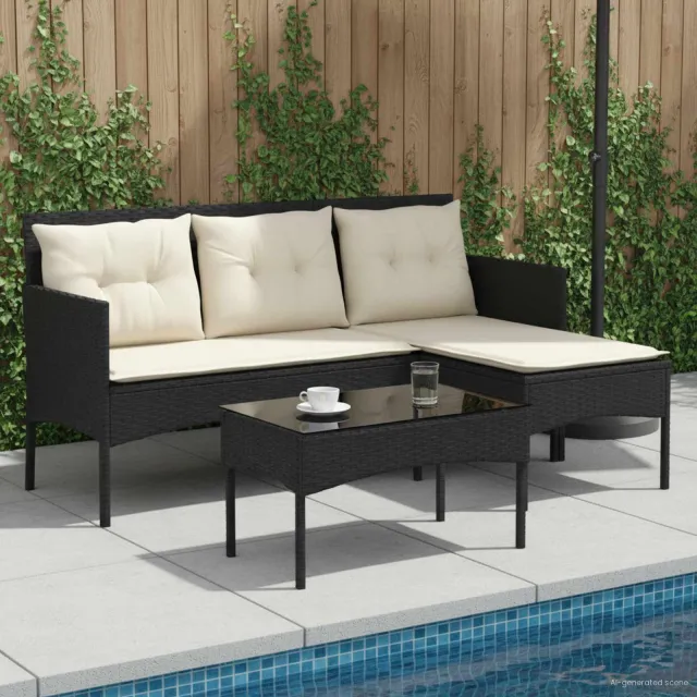 vidaXL Tuinbankenset 2 st Zwart en Crème poly rattan, foto 2