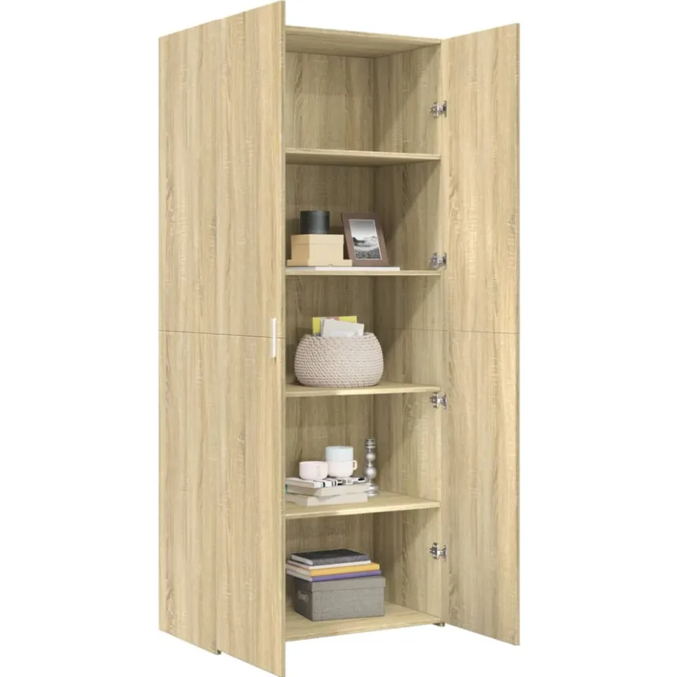 vidaXL Hoge kast 80x42,5x185 cm bewerkt hout sonoma eikenkleurig Bruin