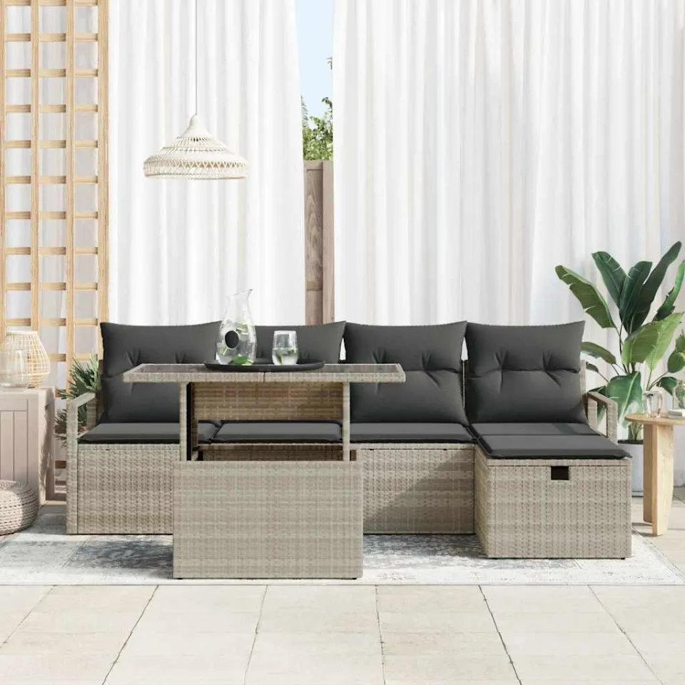 vidaXL Tuin Sofa Set 6 st Lichtgrijs poly rattan, foto 2