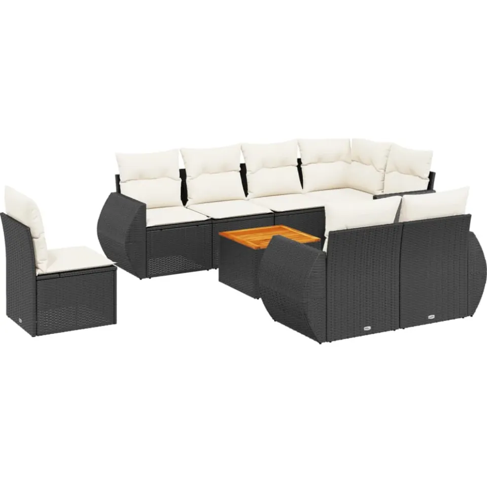 vidaXL 9-delige Loungeset met kussens poly rattan zwart, foto 3