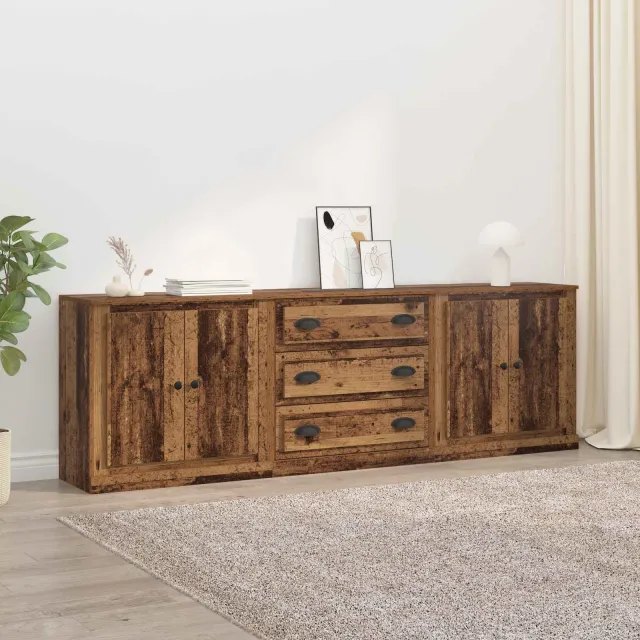 vidaXL Dressoirs 3 st Oud hout 210 x 35,5 x 67,5 cm Bewerkt hout Bruin