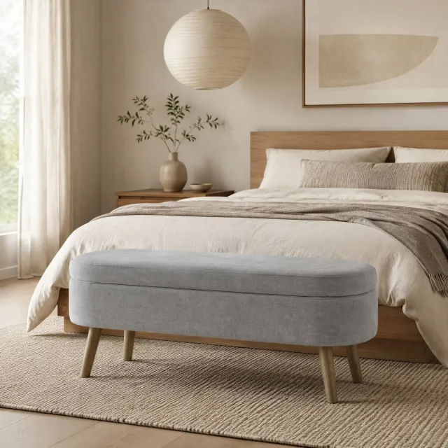 MODENUIT Opbergbank Met Opbergruimte – 110 X 40 X 42 Cm – Chenille – Donkergrijs – Voor Slaapkamer, Hal En Woonkamer