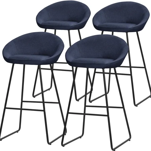 ml-design barkrukken set van 4 donkerblauw 75cm stoffen bekleding comfortabele gestoffeerde barkrukken met metalen frame ergonomische keukenstoelen met rugleuning en voetsteun hoge bistrokrukken stabiele scandinavische hoge stoelen voor keuken en bar