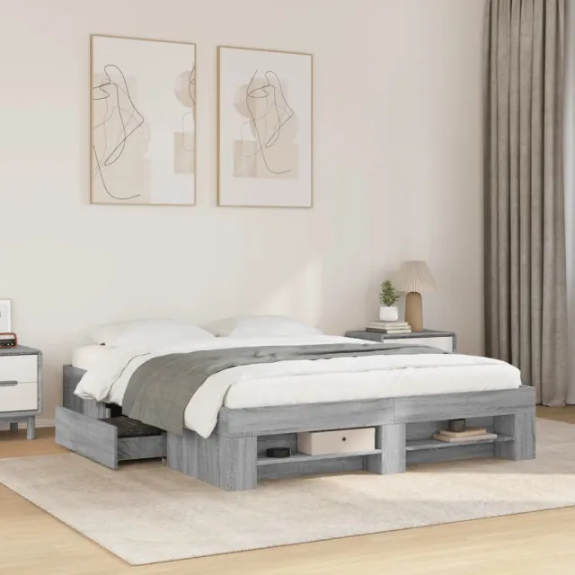 vidaXL Bedframe zonder matras 160x200 cm spaanplaat grijs Sonoma