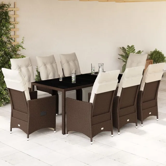 vidaXL 9-delige Tuinset met kussens poly rattan bruin, foto 2