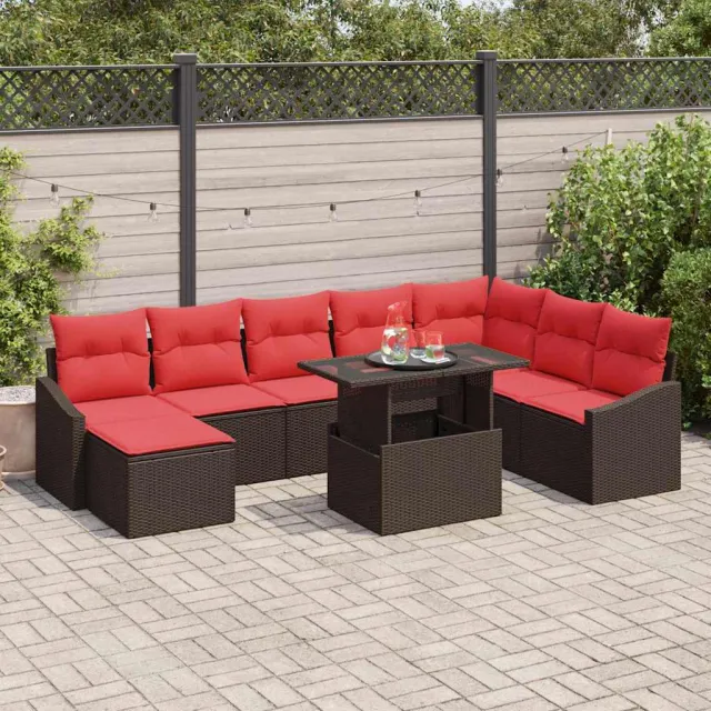 vidaXL Bankstel 9 st Bruin en Rood poly rattan, foto 2