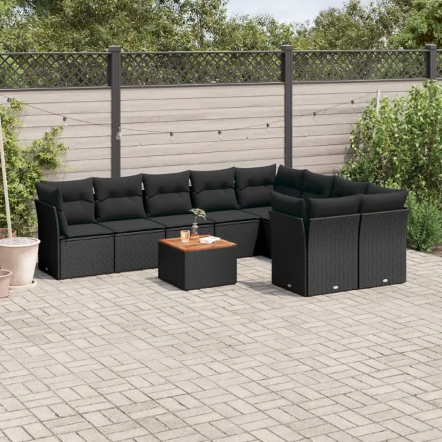 vidaXL 10-delige Loungeset met kussens poly rattan zwart, foto 2