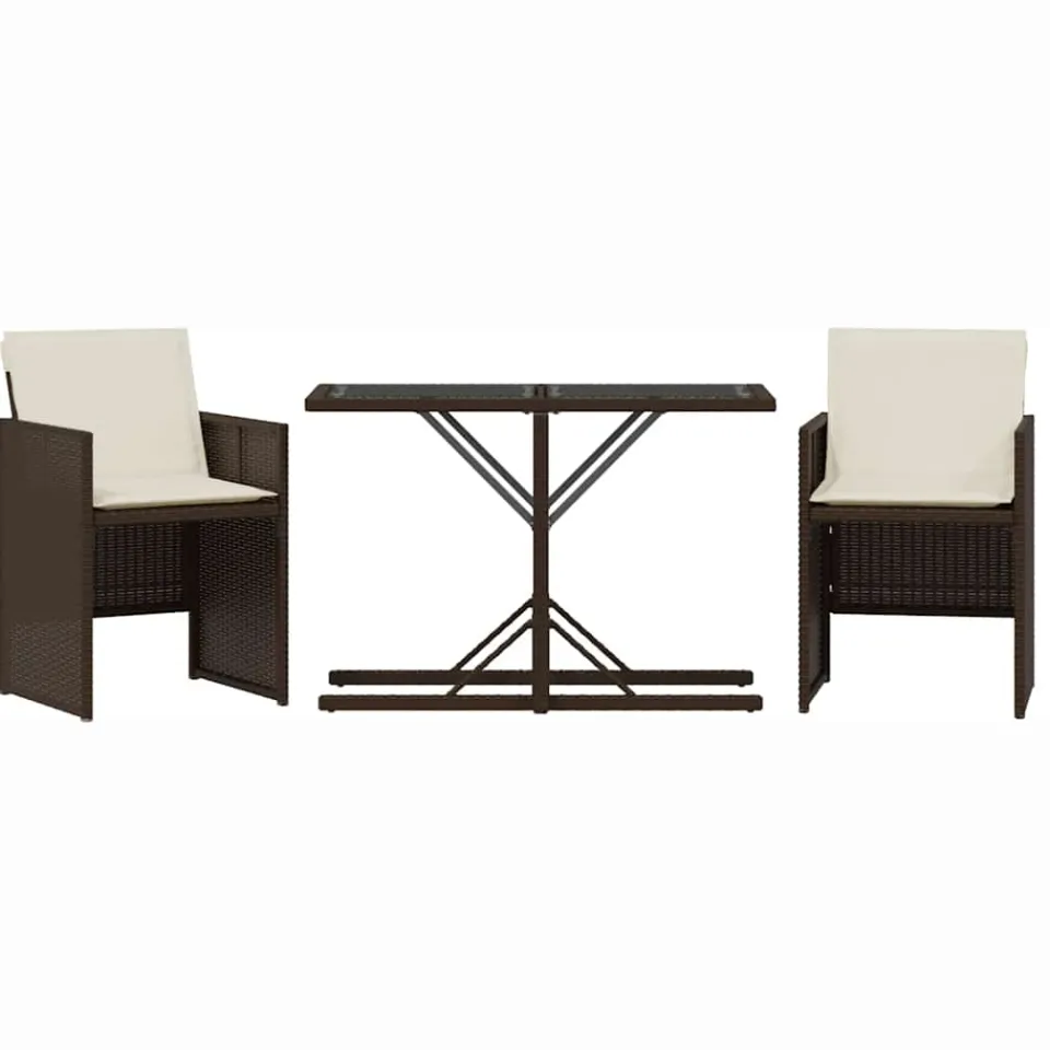 vidaXL 3-delige Bistroset met kussens poly rattan bruin