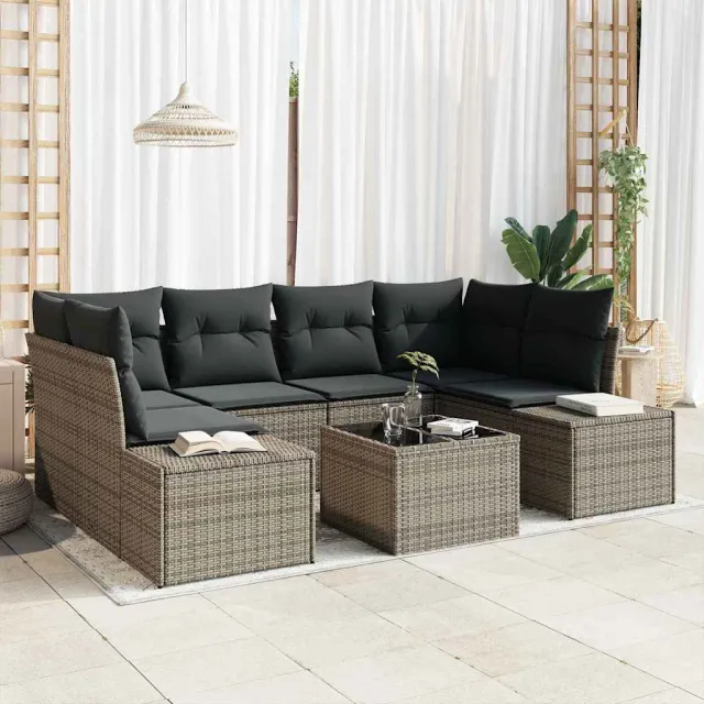 vidaXL Tuin Sofa Set 8 st Grijs poly rattan, foto 2
