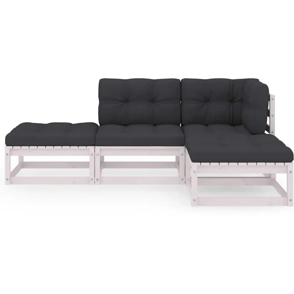 vidaXL 4-delige Loungeset met kussens massief grenenhout Wit