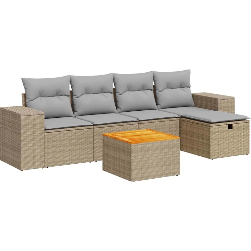 vidaXL 6-delige Loungeset met kussens poly rattan beige, foto 3