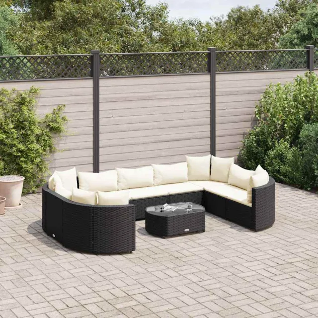 vidaXL 10-delige Loungeset met kussens poly rattan zwart, foto 2
