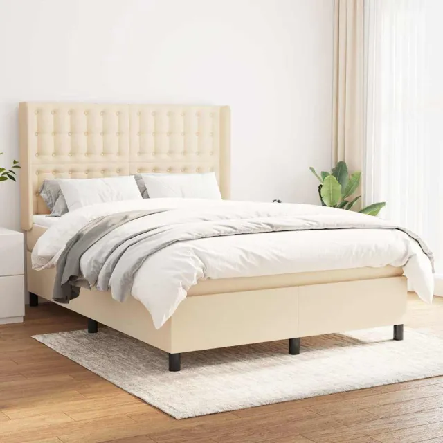 vidaXL Boxspring met matras stof crèmekleurig 140x200 cm