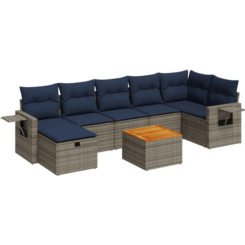 vidaXL 8-delige Loungeset met kussens poly rattan grijs, foto 3