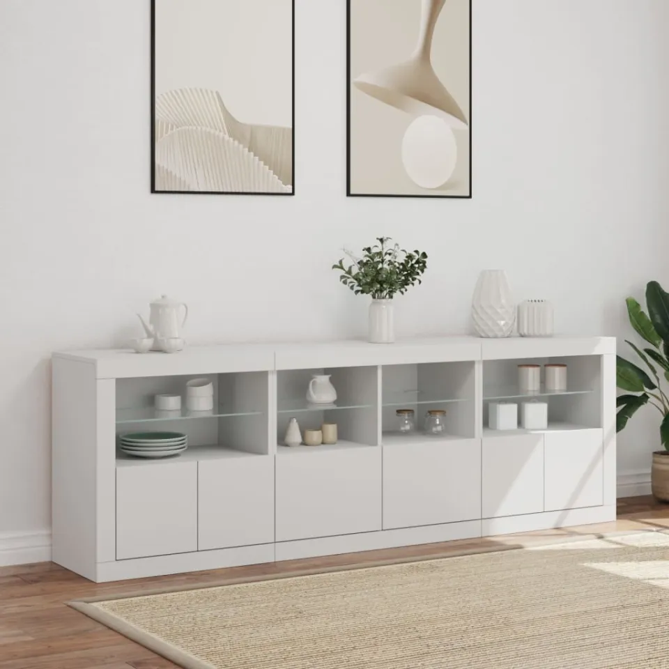 vidaXL Dressoir met LED-verlichting 202x37x67 cm wit, foto 2
