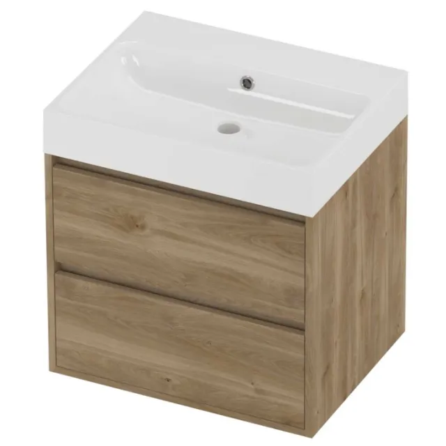 Proline Podium Badmeubelset Polystone Loft 60x46x62 cm Glans Wit Cider Oak Eiken