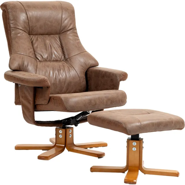 Homcom Relaxfauteuil met Hocker - TV-fauteuil, draaifauteuil, ligstoel - Bruin