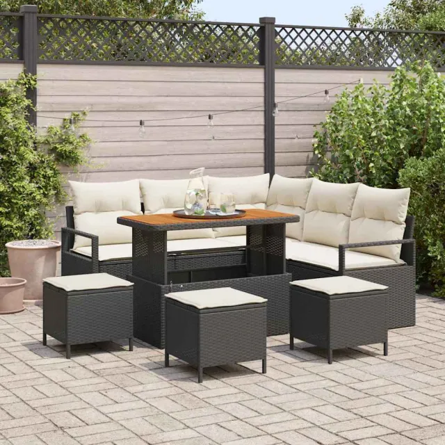 vidaXL Tuinbankenset 9 st Zwart poly rattan
