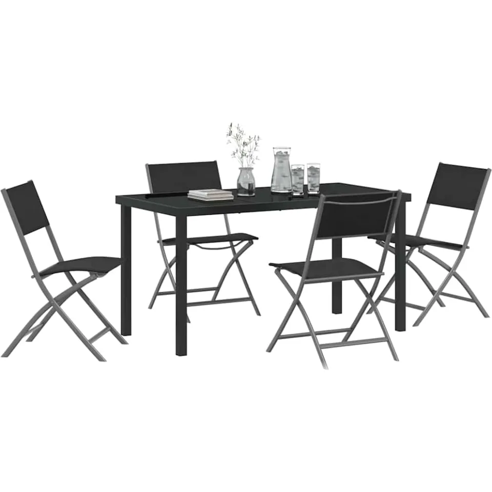 vidaXL Tuin eettafelset 5 st Zwart Gepoedercoat staal, foto 2
