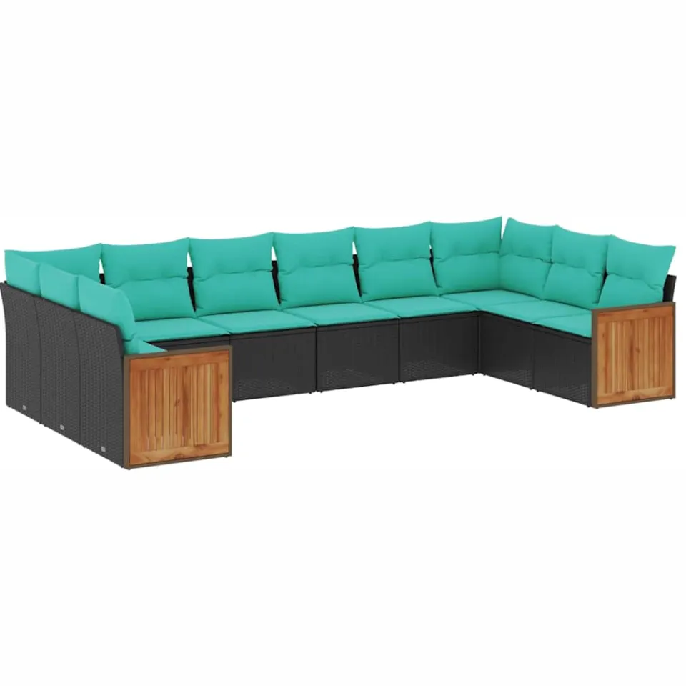 vidaXL 10-delige tuinbankset met kussens van zwart polyrotan, foto 3