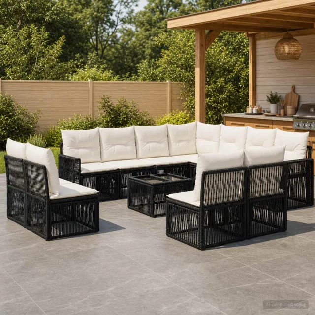 vidaXL Tuinbankenset 12 st Zwart en Cream Wit poly rattan