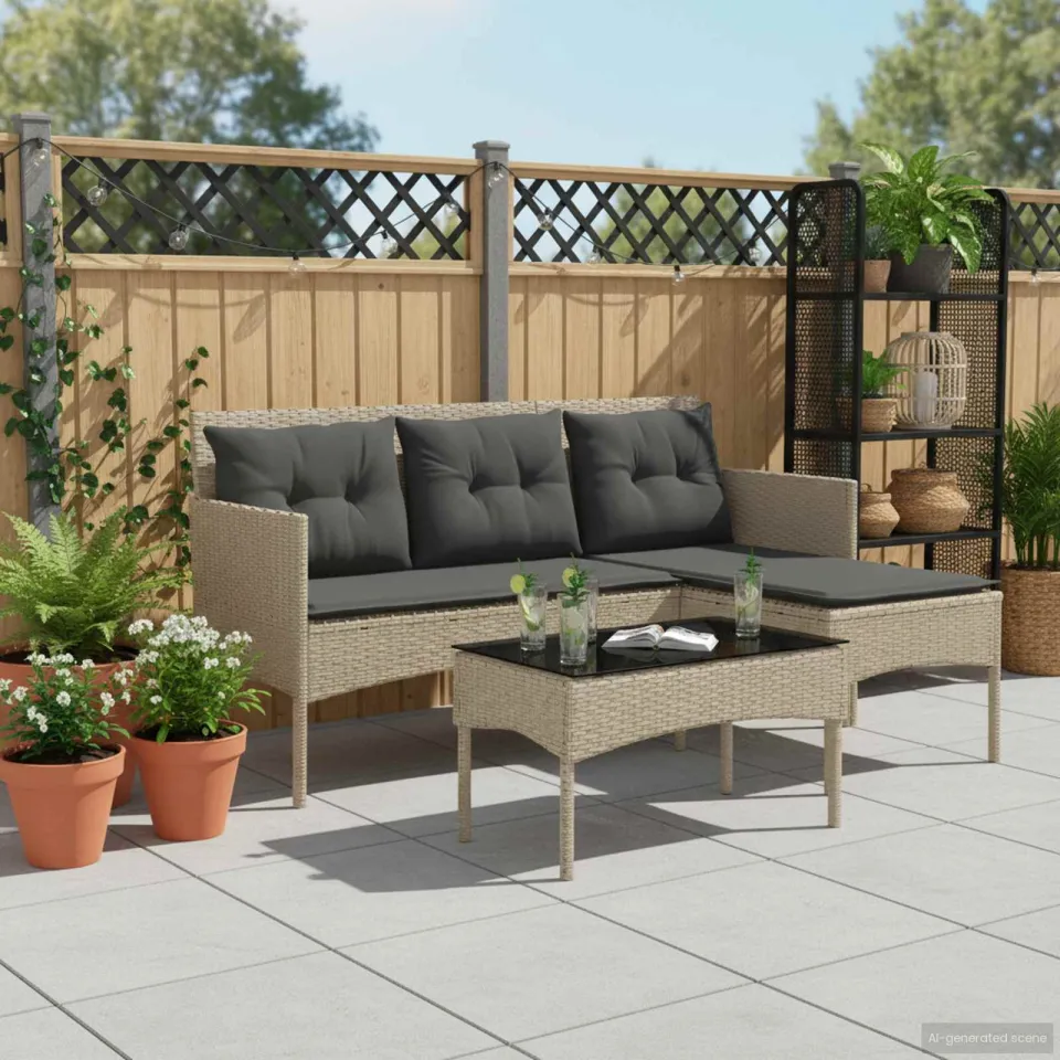 vidaXL Tuinbankenset 2 st poly rattan lichtgrijs, foto 3